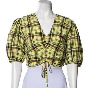 Derek Lam Cotton Poplin Plaid Top